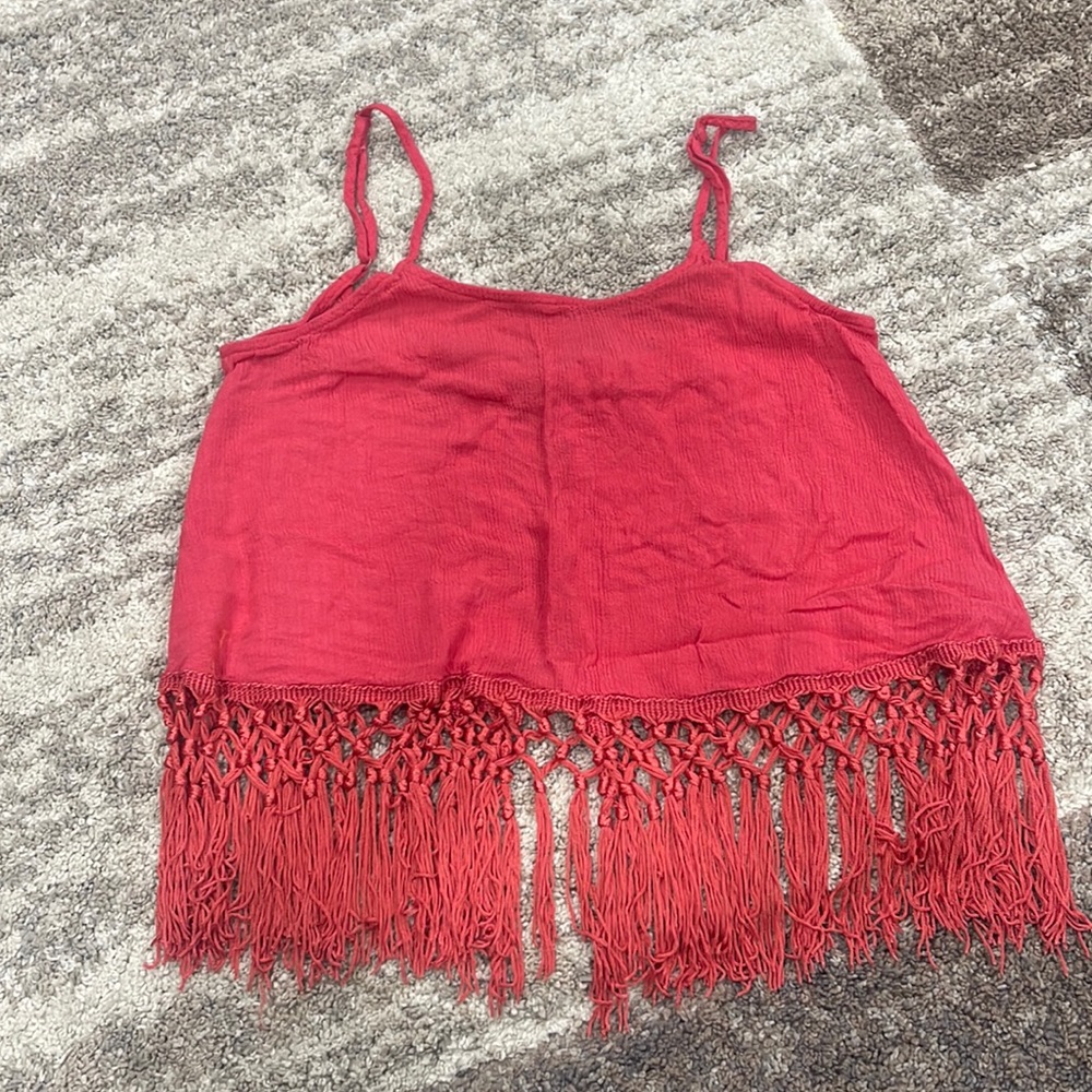 Pink fringe crop top